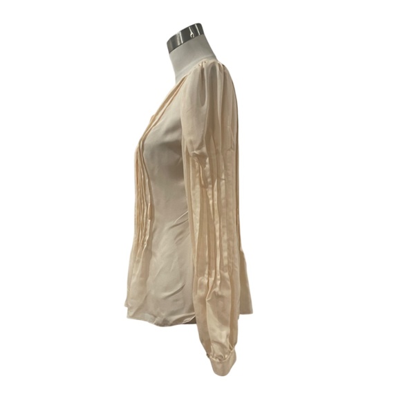 Moda Int’l ivory off white 100% matte silk full puff sleeve pleated blouse S - Picture 4 of 6